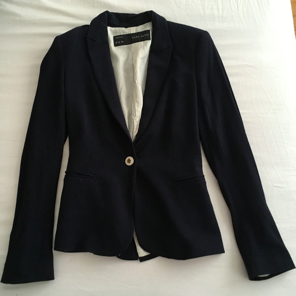 Zara Basic Dark Navy Casual  Blazer